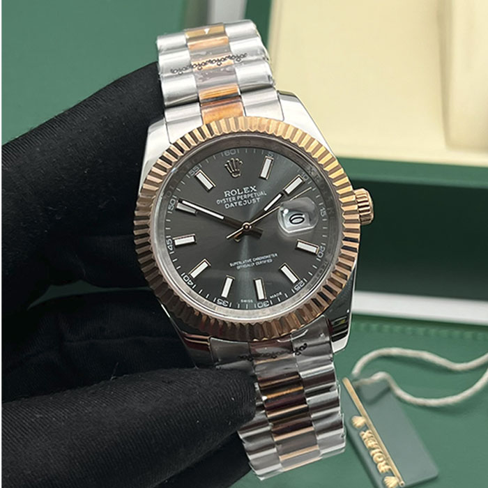 Venta de réplica AAA reloj Rolex Datejust 41 bicolor acero y oro rosa con dial gris antracita.