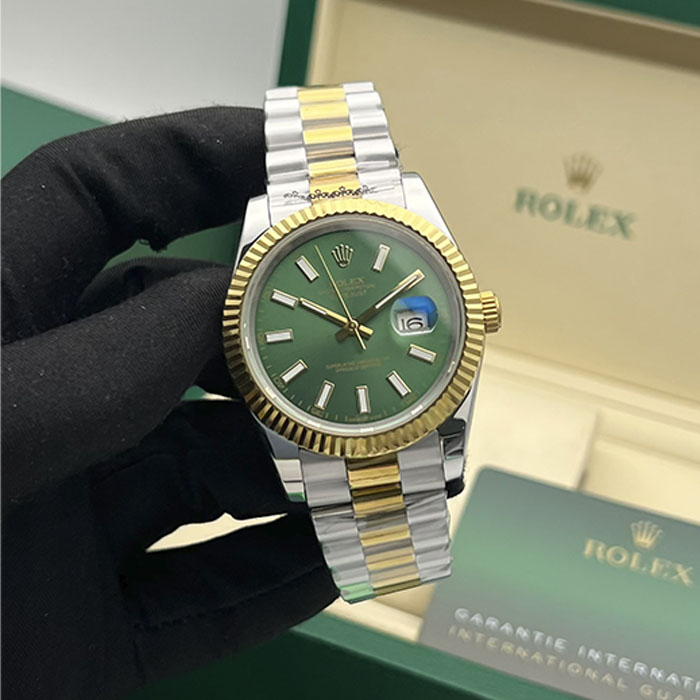 Réplica AAA reloj Rolex Datejust 41 bicolor en oro amarillo con esfera verde esmeralda en oferta.