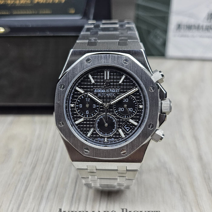 Comprar réplica AAA reloj Audemars Piguet Royal Oak Chronograph en acero inoxidable con esfera negra tapicería.