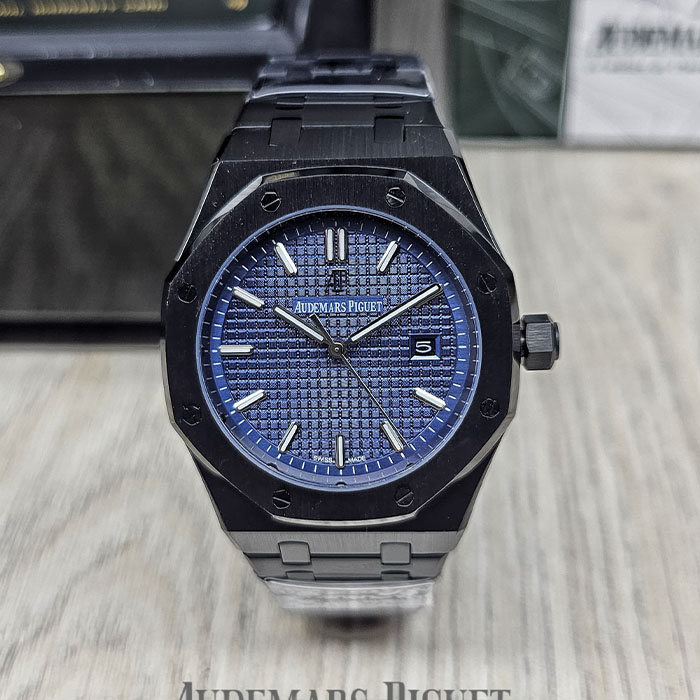 Réplica AAA reloj Audemars Piguet Royal Oak Ceramic totalmente negro con carátula azul cobalto en oferta.