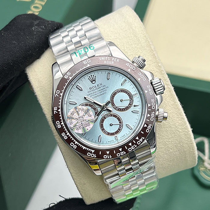 Venta de réplica AAA reloj Rolex Cosmograph Daytona Ice Blue azul hielo con bisel castaño y brazalete Jubilee.