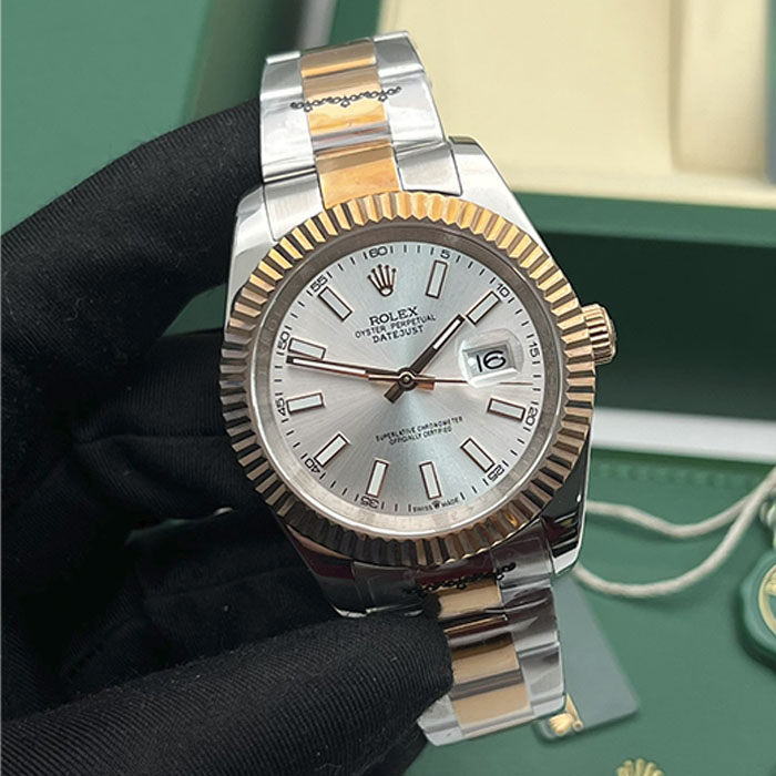 Réplica AAA reloj Rolex Datejust 41 bicolor acero y oro rosa con esfera plateada en oferta.
