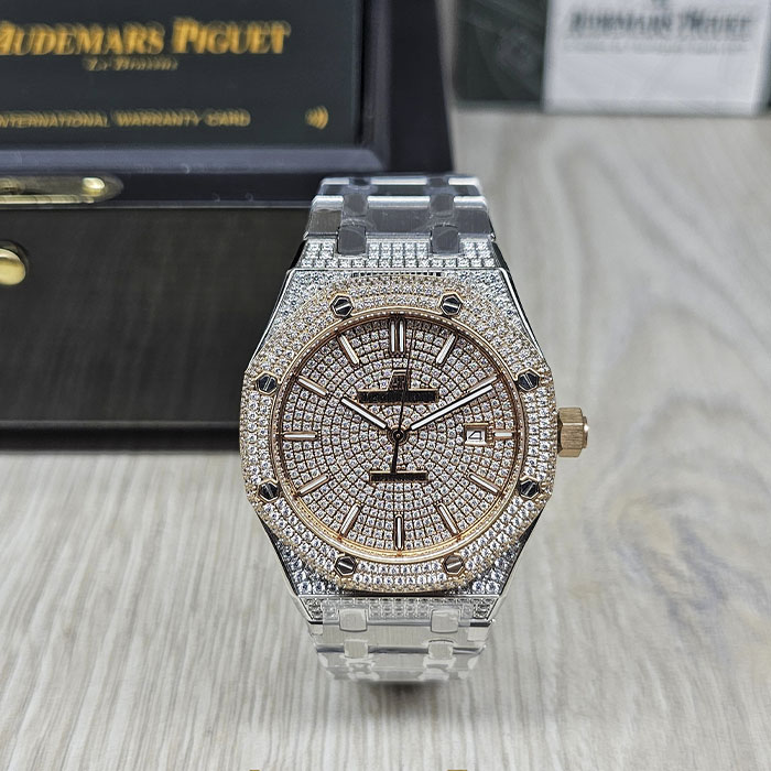 Comprar réplica AAA de reloj Audemars Piguet Royal Oak Iced en oro rosa con carátula de diamantes.
