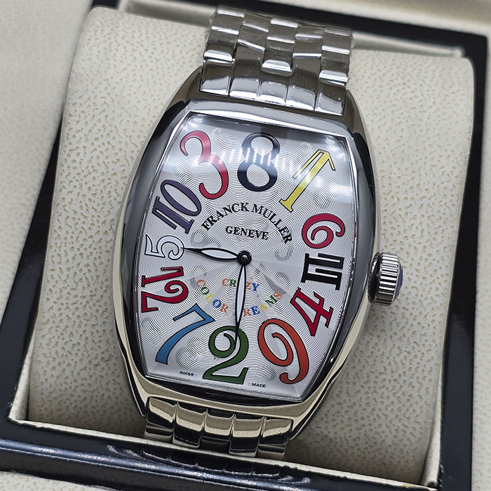 Comprar réplica AAA reloj Franck Muller Cintrée Curvex Color Dreams de acero con esfera plata y números multicolores.